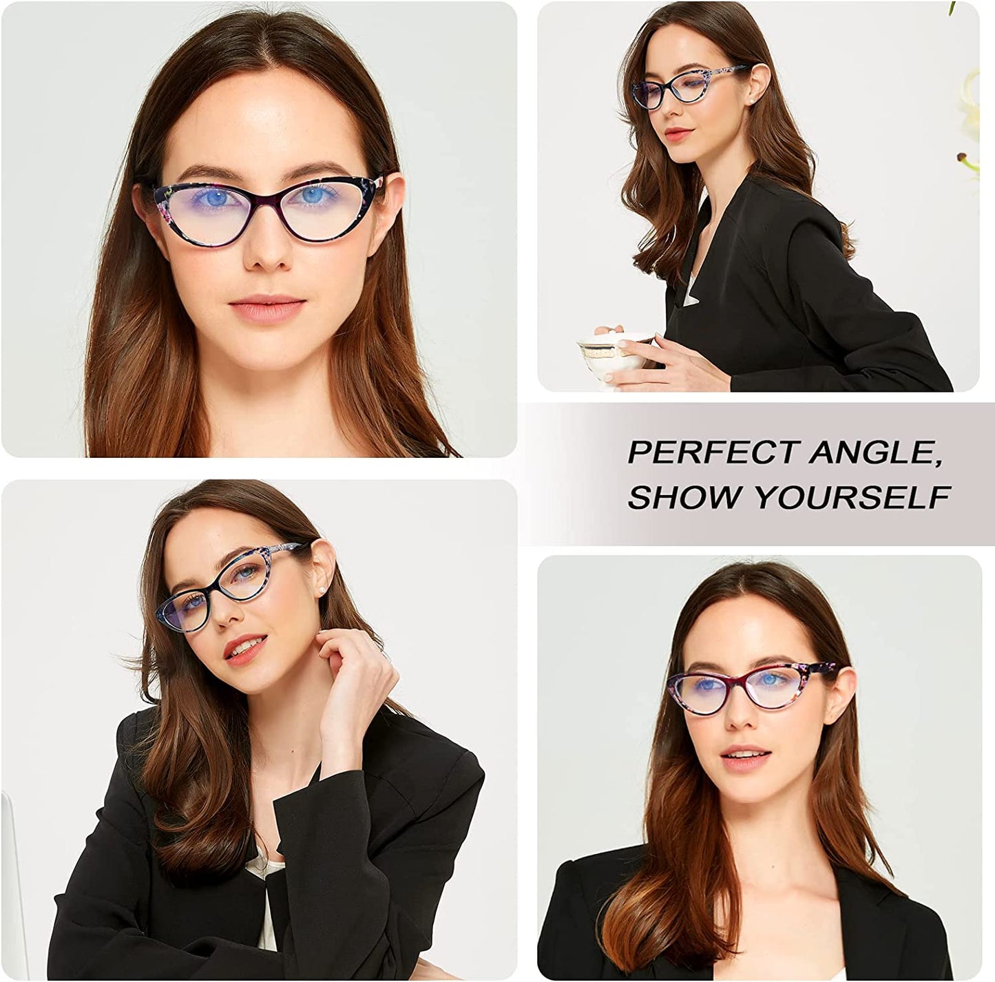 Cat Eye Reading Glasses for Womens -EYEURL 2 Pack of Computer Blue Light Blocking Readers +1.25 Spring Hinge Pattern Design Eyeglass Choose Your Magnification