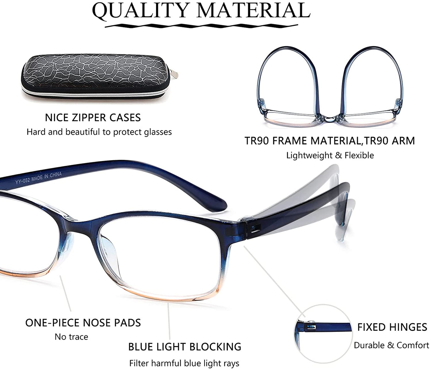 EYEURL 2 Pack Reading Glasses for Women Men, Blue Light Blocking Lightweight TR90 Readers Filter Glare/UV/Eyestrain