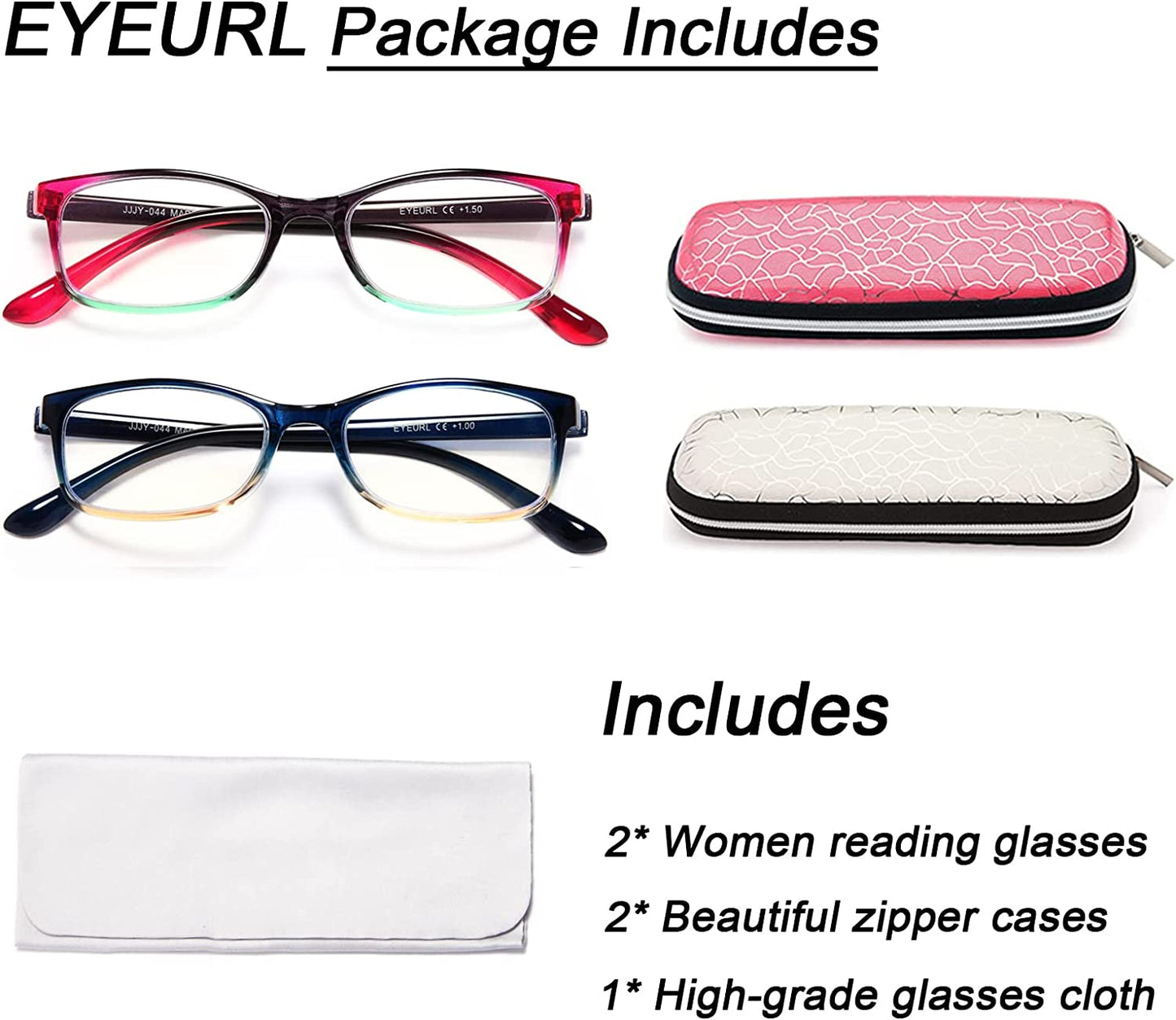 EYEURL Reading Glasses for Women, 2 Pack Blue Light Blocking Readers Lightweight Filter UV Ray/Glare Anti Eyestrain 2.5