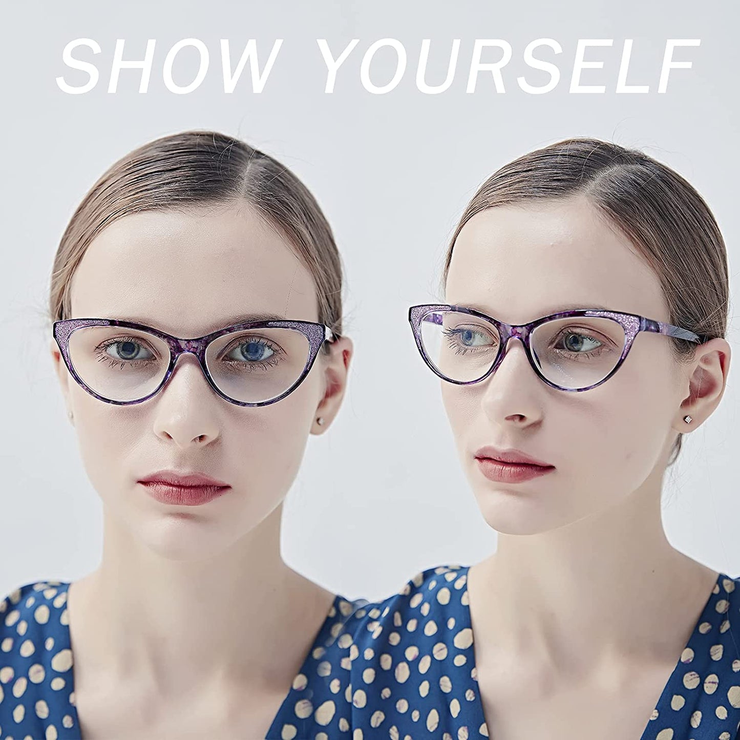 Reading Glasses Women Cateye 2 Pair Computer Blue Light Blocking Glasses Readers Ultra Lightweight Eyeglasses Reduce Eye Fatigue