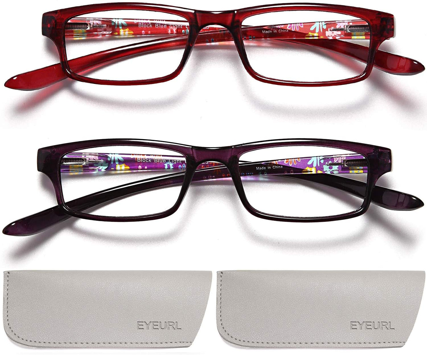 EYEURL Reading Glasses Neck Hanging 2 Pairs Blue Light Blocking Glasses for Men and Women 1.5xx