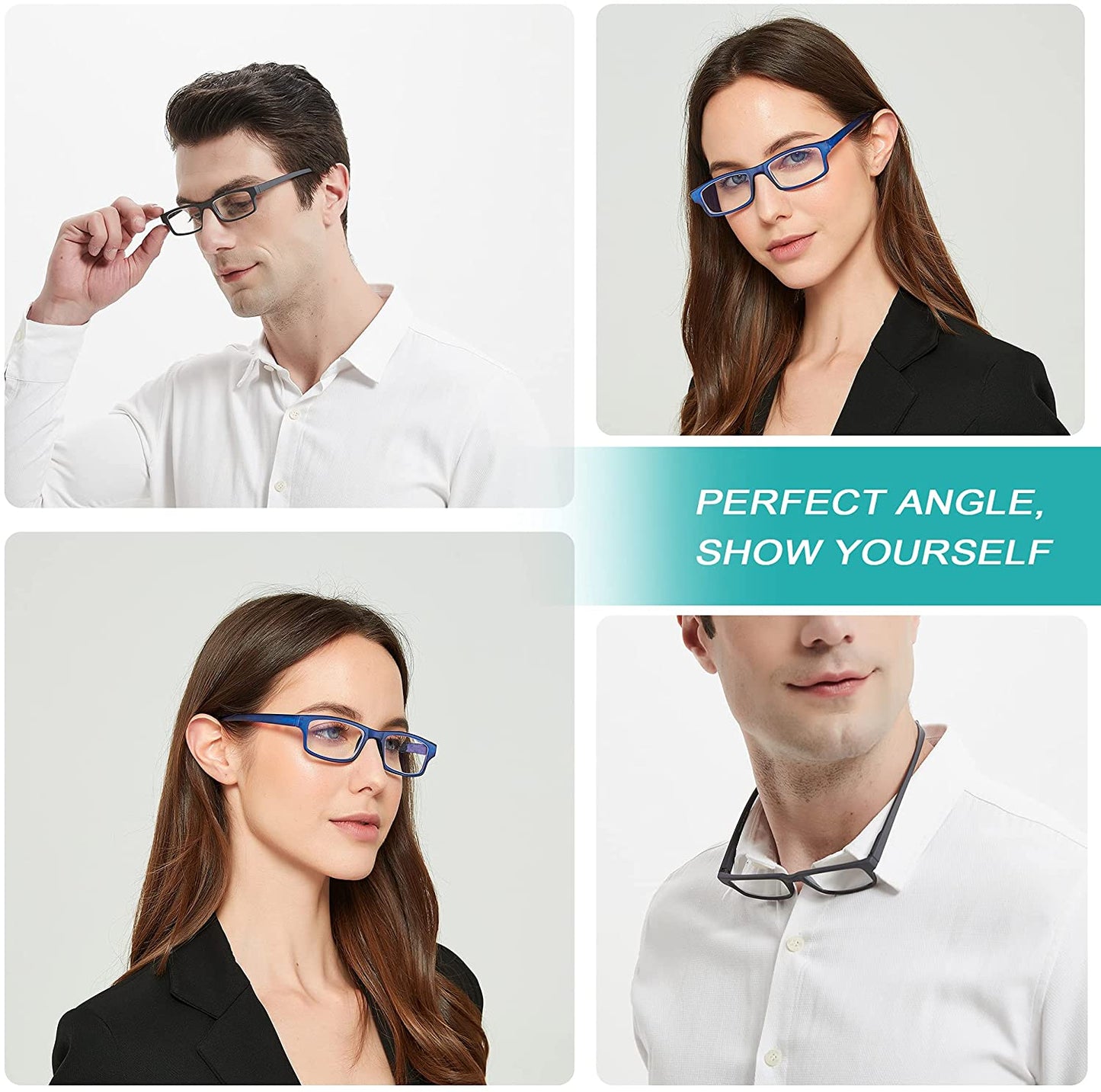 EYEURL Reading Glasses Neck Hanging 2 Pairs Blue Light Blocking Glasses for Men and Women 1.5xx