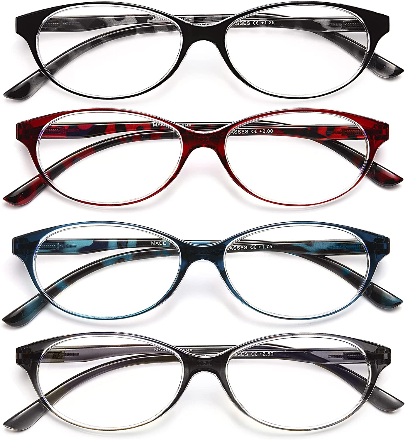 EYEURL Blue Light Blocking Reading Glasses for Women and Men, 4-Pack Computer Readers with Pouches