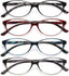 EYEURL Blue Light Blocking Reading Glasses for Women and Men, 4-Pack Computer Readers with Pouches
