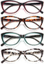 EYEURL 4 Pack Cat Eye Reading Glasses for Women, Blue Light Blocking Readers Lightweight Spring Hinge Fashion Eyeglasses