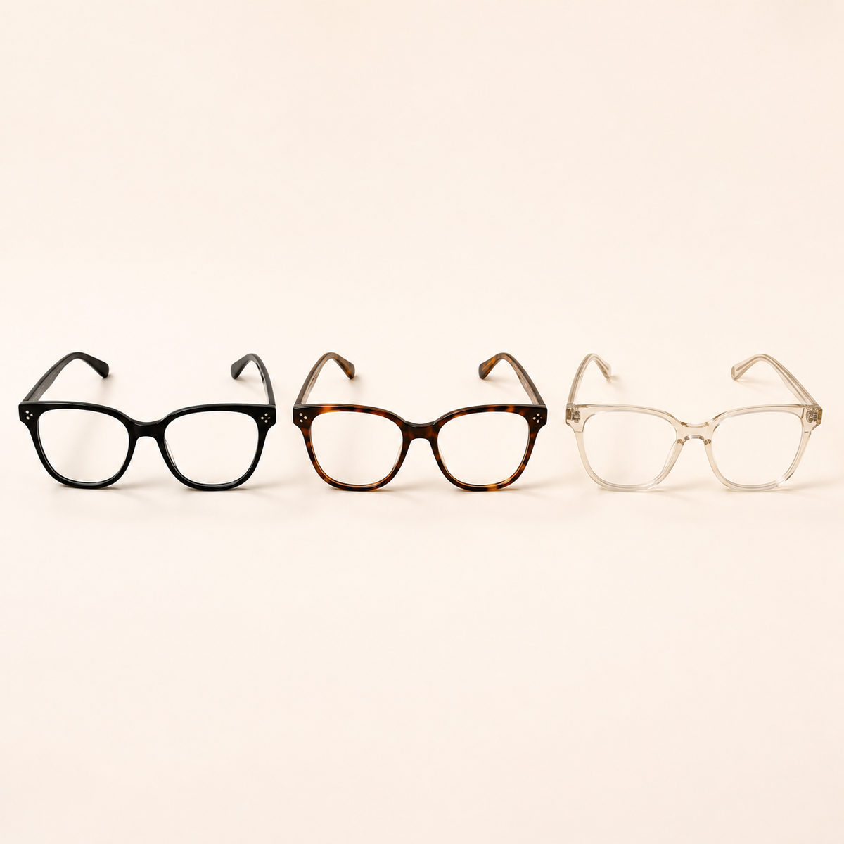 Three-pack of black, tortoiseshell, and clear reading glasses