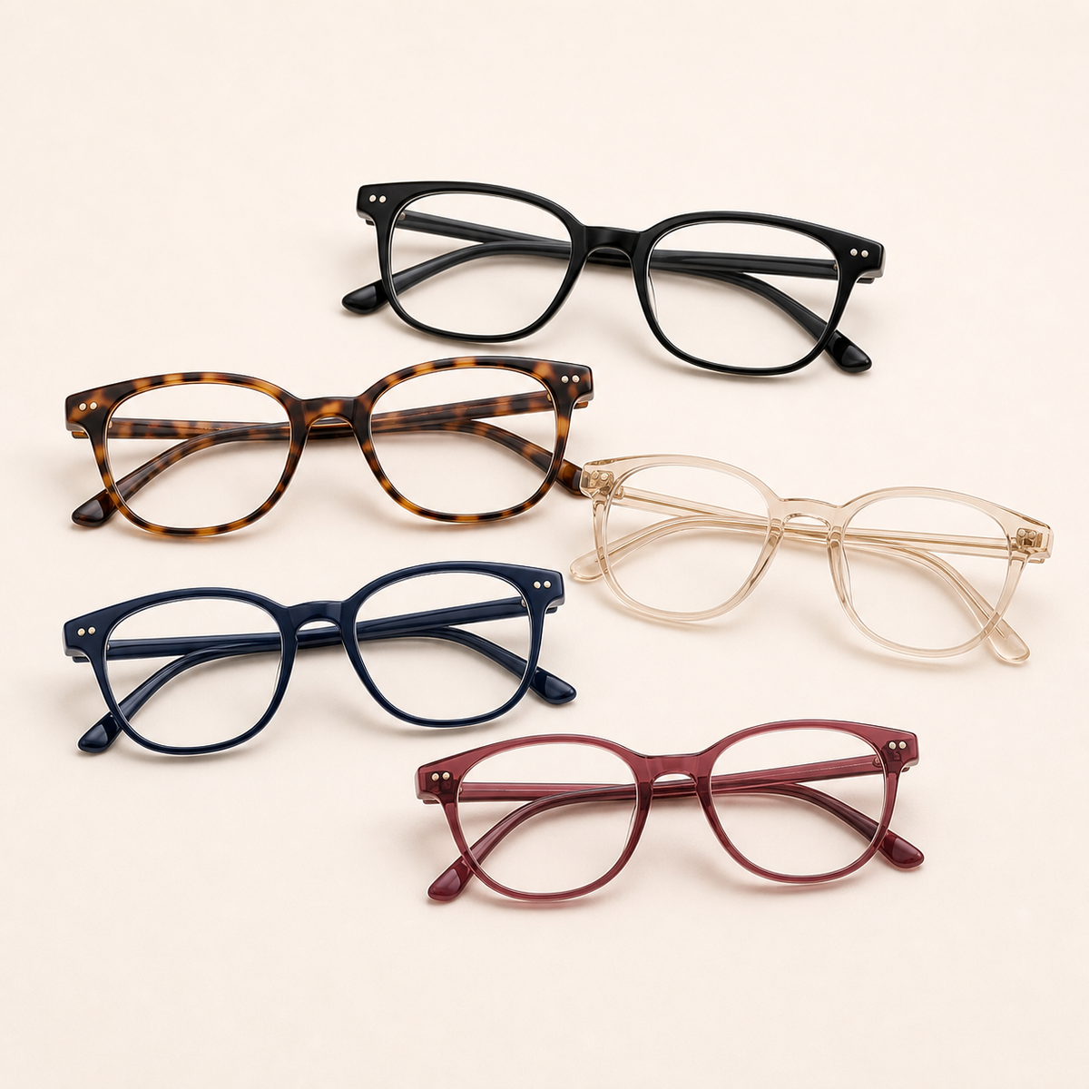 Multipack assortment of reading glasses in five coordinated colors