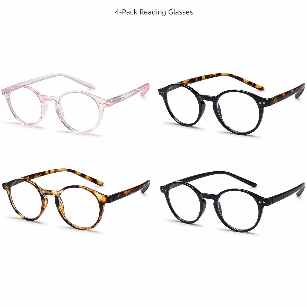EYEURL 4-Pack Round Reading Glasses for Women Men Neck Hanging Small Blue Light Glasses Retro Round Computer Glasses With Spring Hinges TR90 Lightweight Readers for Women 3.0