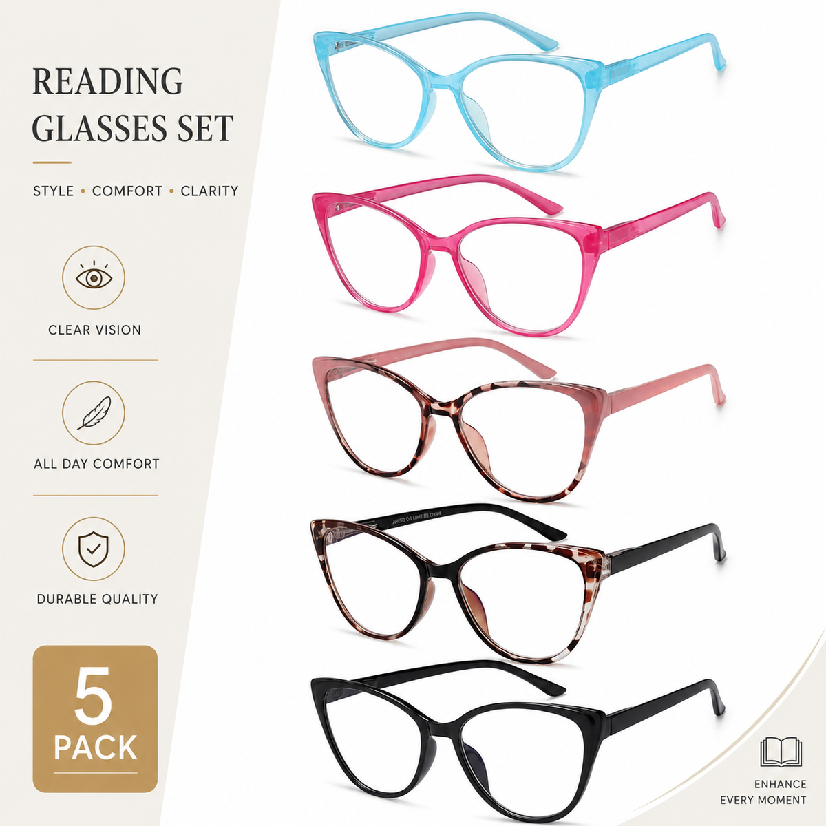 5-Pack Fashion Cat-Eye Blue-Light Readers for Women - product photo 1