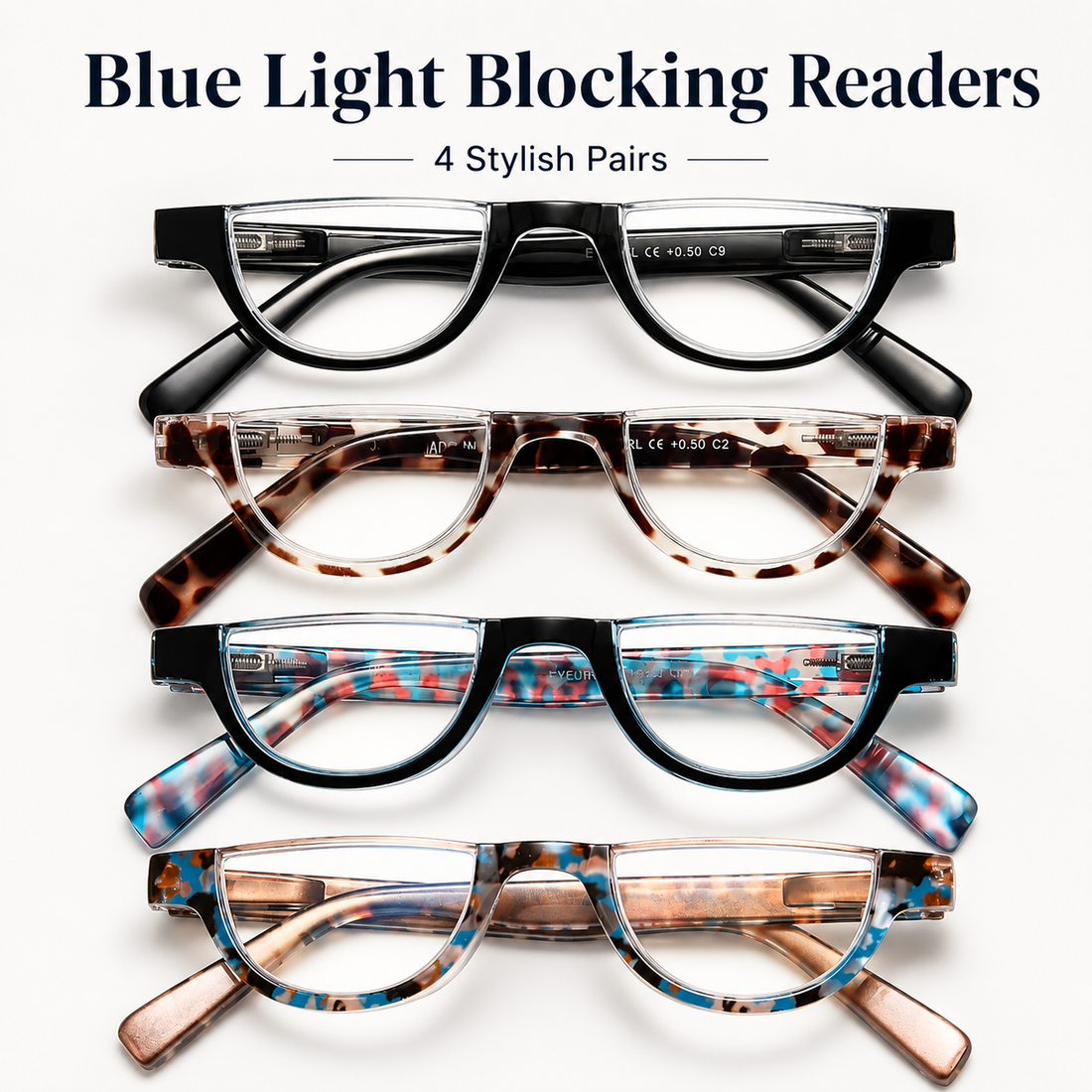 4-Pack Fashion Semi-Rimless Blue-Light Readers for Women - product photo 1