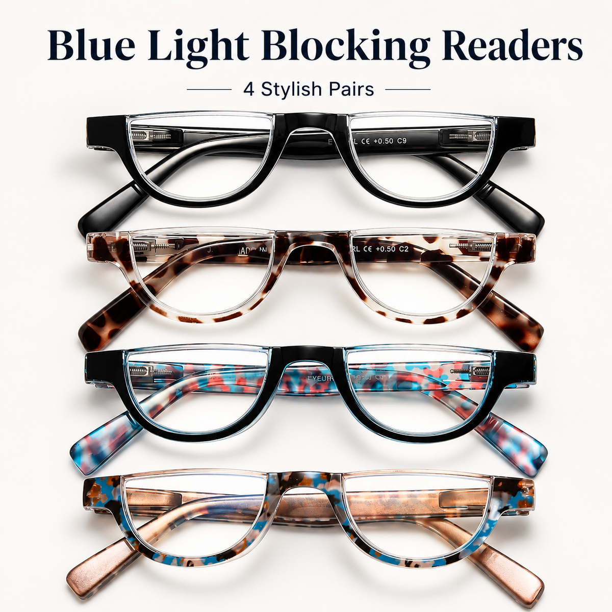 4-Pack Fashion Semi-Rimless Blue-Light Readers for Women - product photo 1