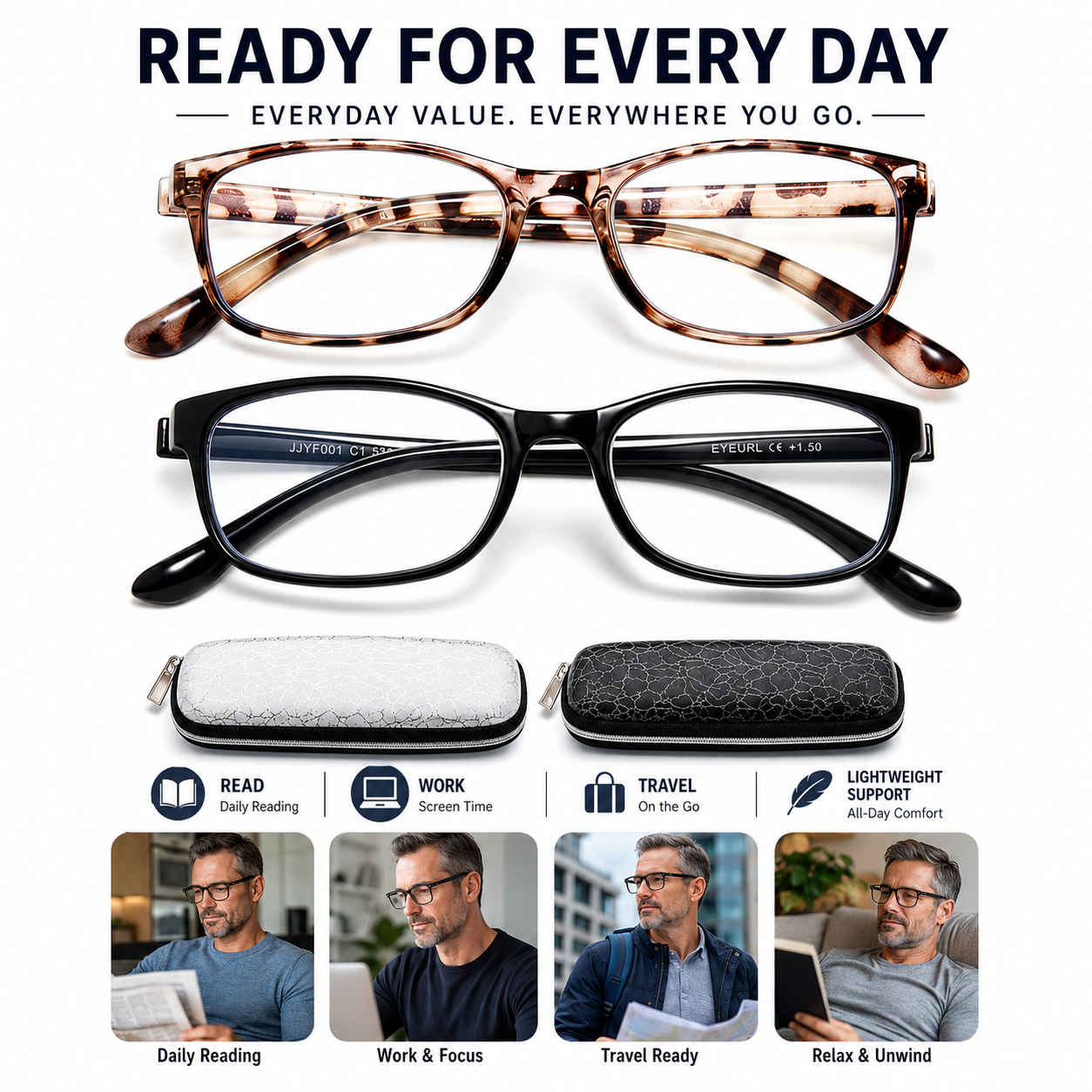 EYEURL TR90 Frame Reading Glasses for Women – 2 Pack Lightweight Blue Light Blocking Readers, Anti Eyestrain Comfortable Eyewear