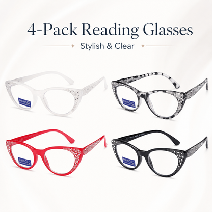 EYEURL Cat Eye Reading Glasses for Women Blue Light Blocking 4 Pack Computer Readers Spring Hinge Anti UV Fashion Lightweight Frames Eyeglasses