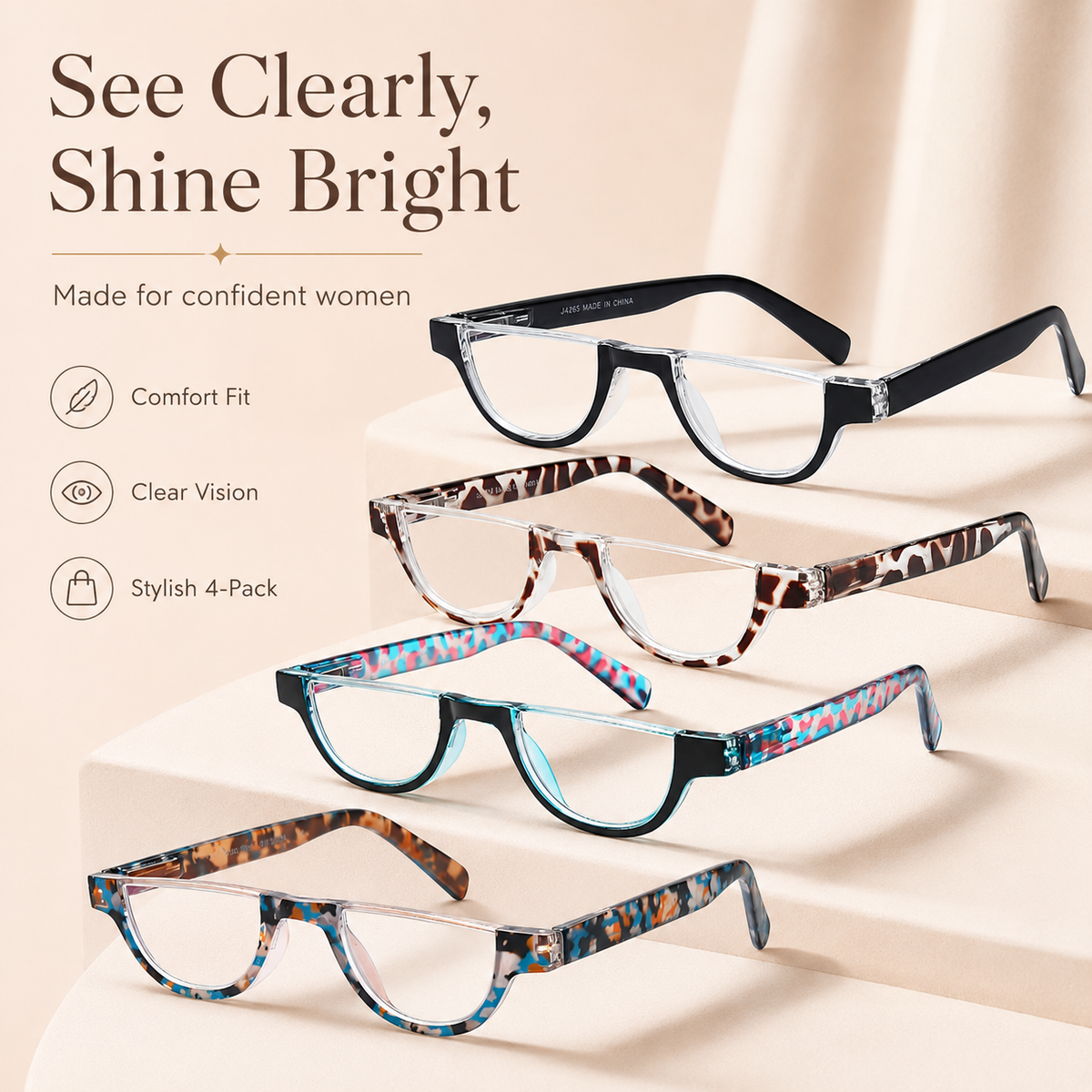 4-Pack Fashion Semi-Rimless Blue-Light Readers for Women - product photo 3