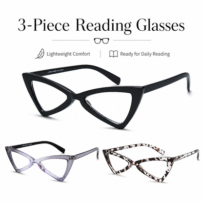EYEURL 3-Pack Cat Eye Reading Glasses for Women Oversize Blue Light Blocking Computer Glasses Spring Hinge Anti Eyestrain/Computer Glare/UV Readers for Women,0.5