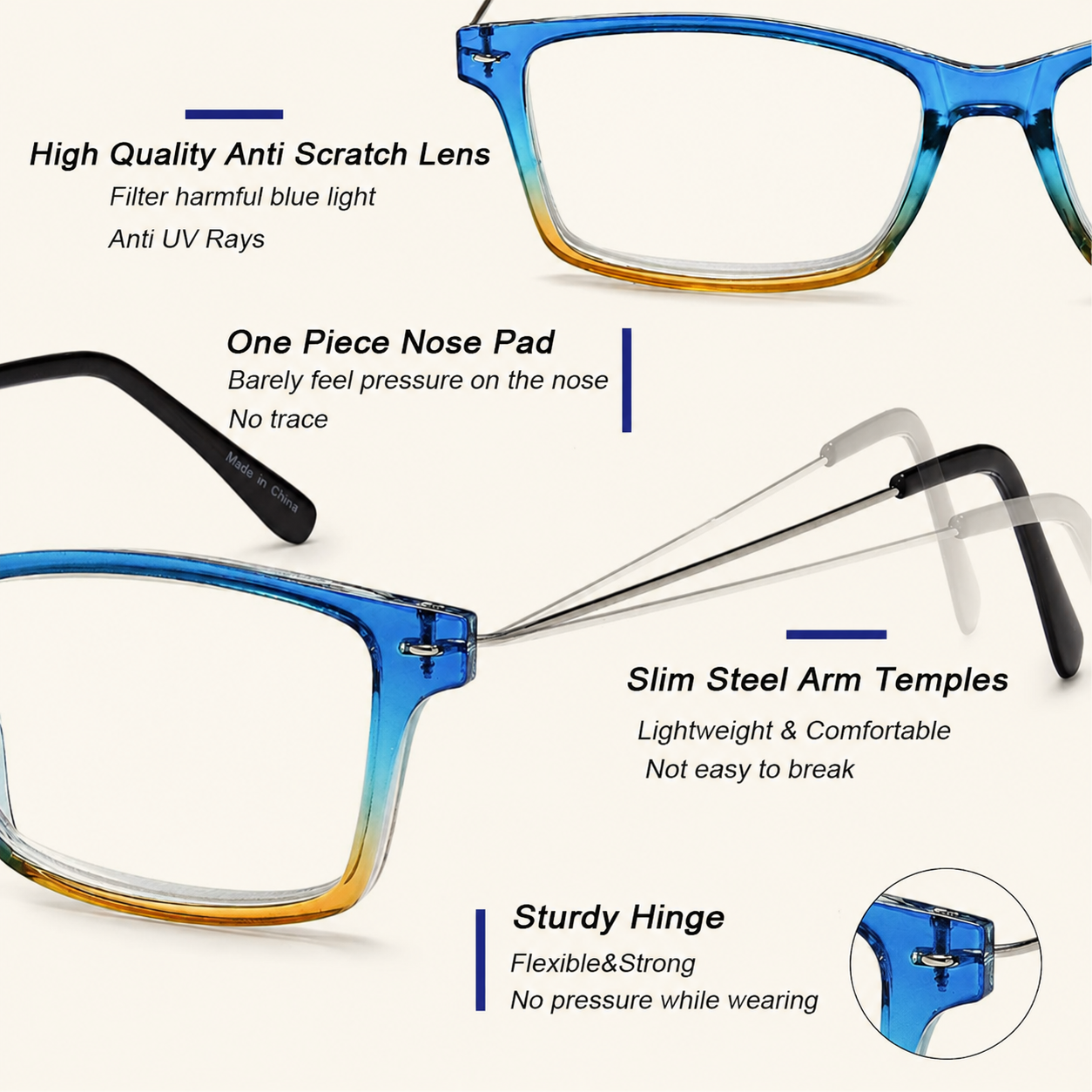 EYEURL Blue Light Blocking Reading Glasses Set of 2 Computer Readers Men and Women Lightweight Trendy Frame Choose Your Magnification +1.5