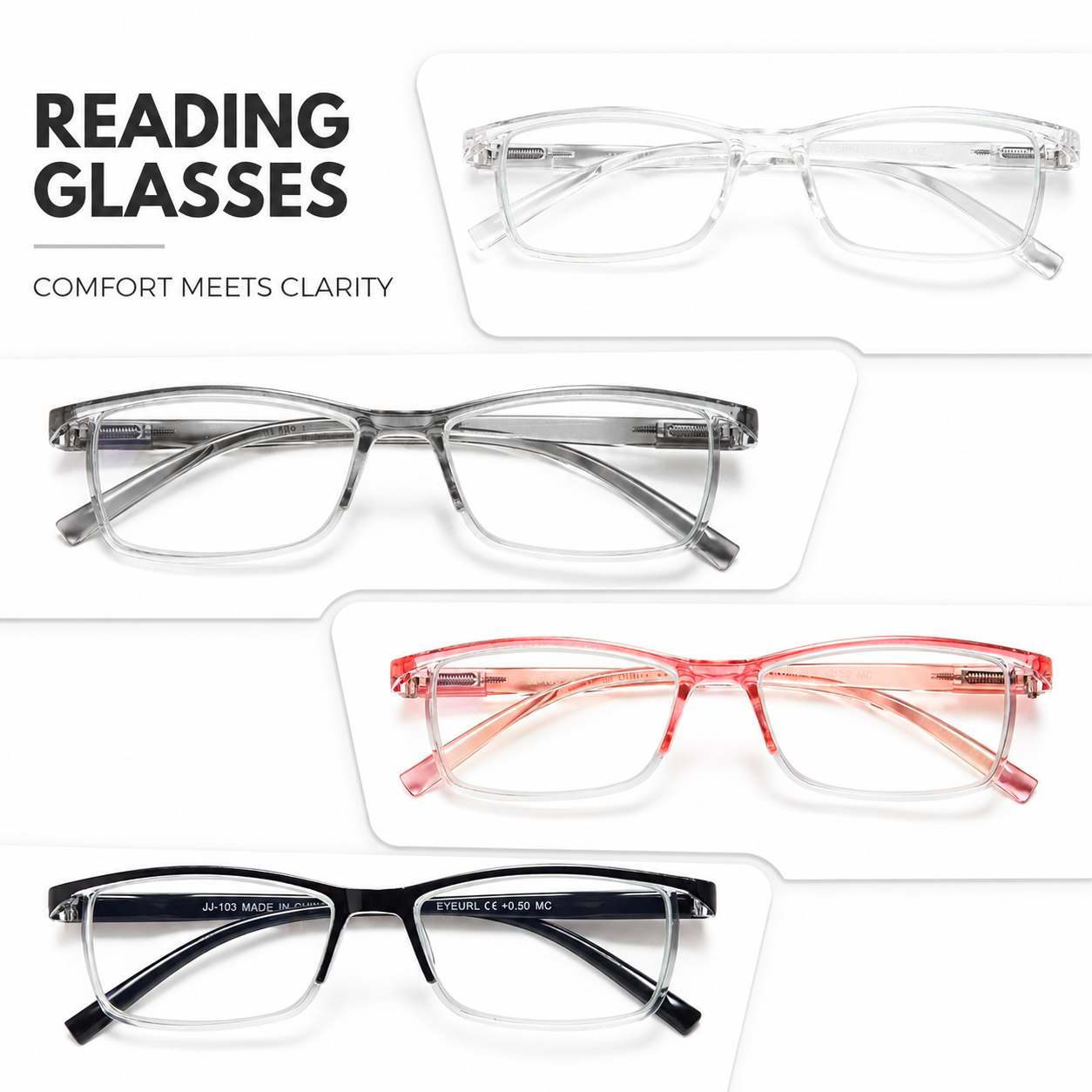 EYEURL 4-Pack Half Frame Blue Light Reading Glasses for Men Rectangle Semi Rimless Readers for Women Spring Hinge Eyeglasses