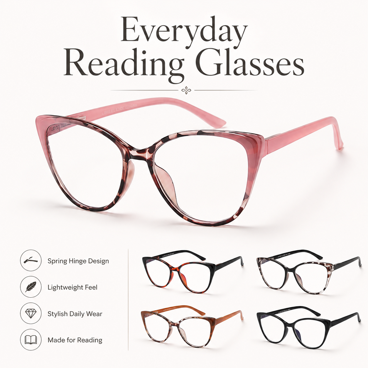EYEURL Cat Eye Reading Glasses for Women – 5 Pack Blue Light Blocking Fashion Readers with Spring Hinges, Stylish Eyewear for Work and Daily Use