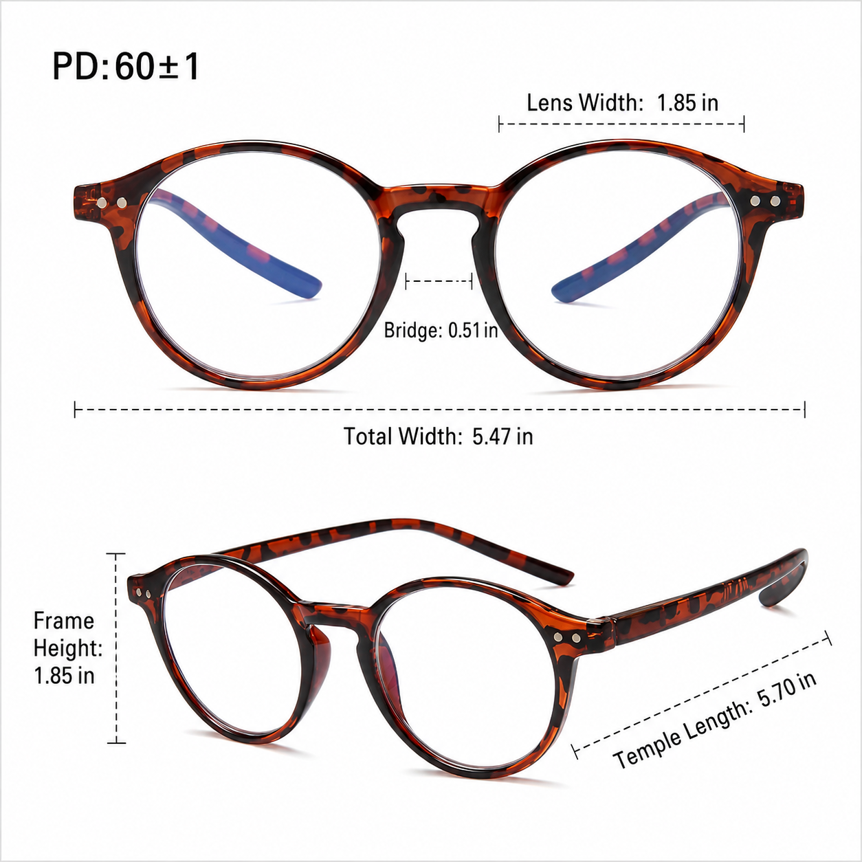 EYEURL 4-Pack Round Reading Glasses for Women Men Neck Hanging Small Blue Light Glasses Retro Round Computer Glasses With Spring Hinges TR90 Lightweight Readers for Women 3.0