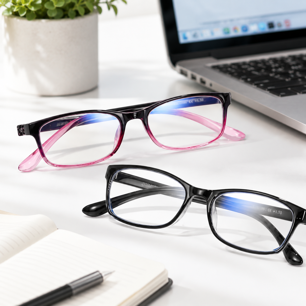 2-Pack Classic Blue-Light Readers for Women – Black & Pink - product photo 8