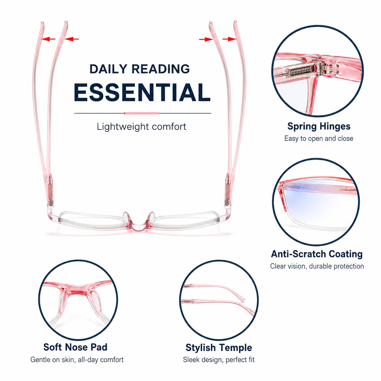 EYEURL 4-Pack Half Frame Blue Light Reading Glasses for Men Rectangle Semi Rimless Readers for Women Spring Hinge Eyeglasses