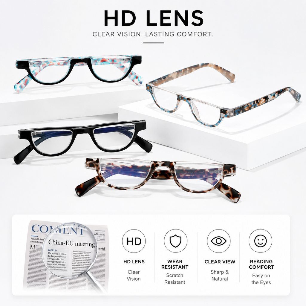 EYEURL Blue Light Blocking Reading Glasses for Women – 4 Pack Fashion Half Frame Computer Readers with Spring Hinges, Anti-UV Ray Eyewear for Work and Home