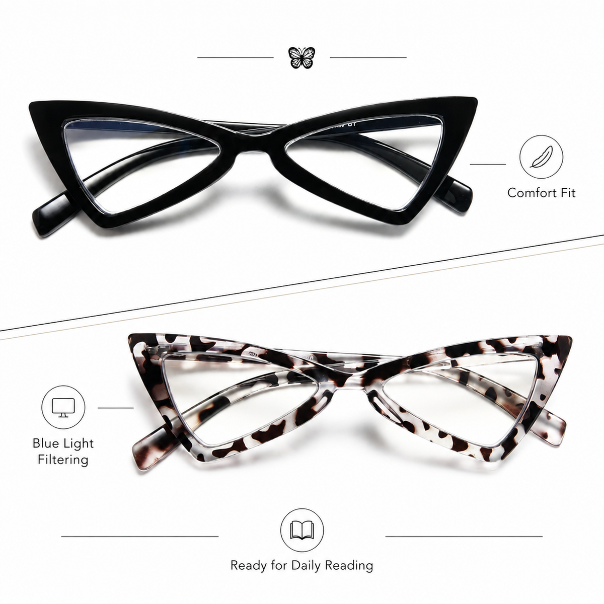 3-Pack Oversized Cat-Eye Blue-Light Readers for Women - product photo 4
