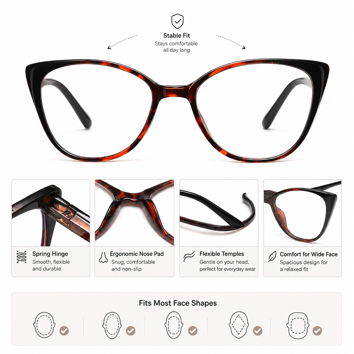 5-Pack Fashion Cat-Eye Blue-Light Readers for Women - product photo 5