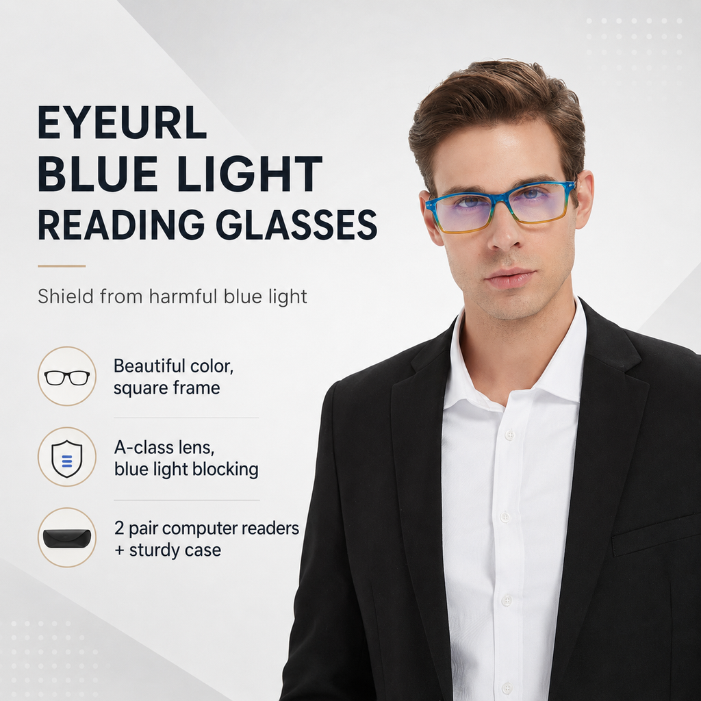 EYEURL Blue Light Blocking Reading Glasses 2 Pairs of Men and Women Computer Readers Lightweight Quality Blue Screen Eyeglasses +3.0