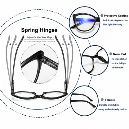 EYEURL 5 Pack Reading Glasses for Women-Cat Eye Blue Light Blocking Readers Fashion Computer Glasses with Spring Hinge Anti-Glare Readers for Women
