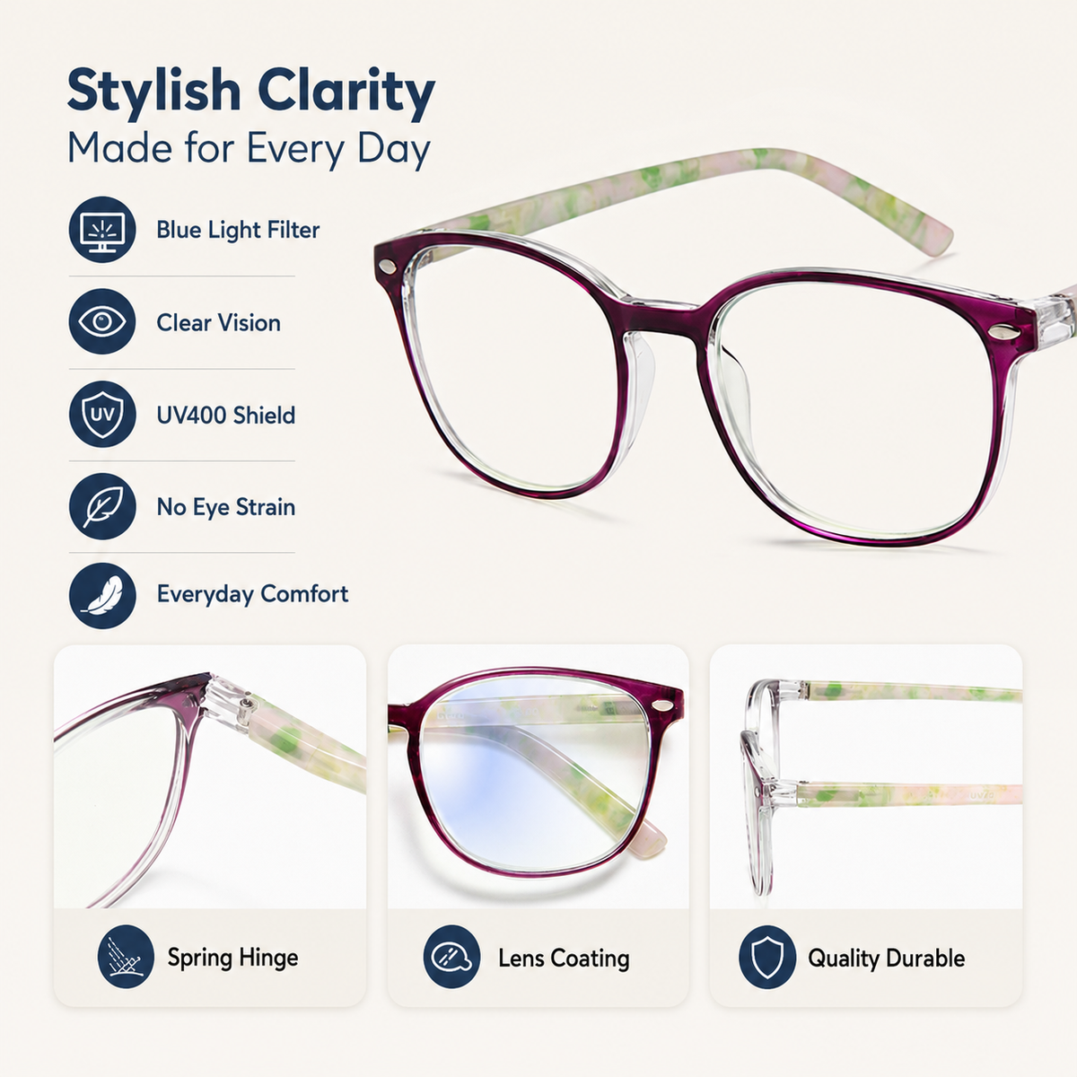 4-Pack Square Blue-Light Readers for Women - product photo 4