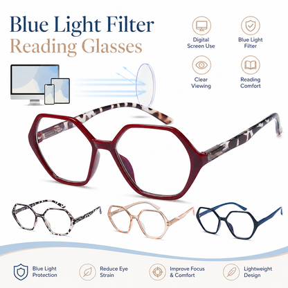 EYEURL 4 Pack Vintage Diamond Frame Reading Glasses – Blue Light Blocking Computer Readers for Women and Men, Lightweight Anti-Glare Eyeglasses with Spring Hinges
