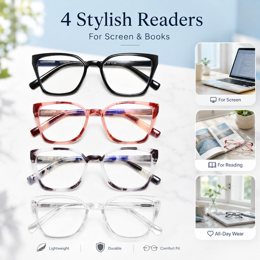 EYEURL 4-Pack Cat Eye Reading Glasses for Women – Fashion Blue Light Blocking Readers, Comfortable Ladies Computer Eyeglasses for Everyday Use