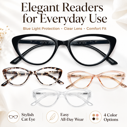 EYEURL 4 Pack Fashion Cat Eye Reading Glasses for Women – Blue Light Blocking Computer Readers, Anti-Glare Comfortable Eyeglasses
