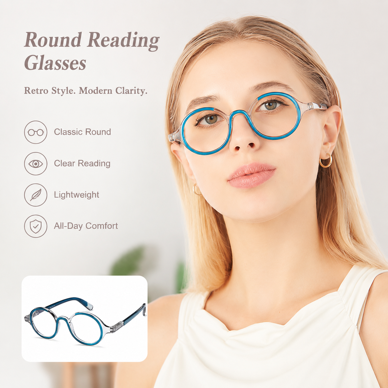 Retro Round Reading Glasses for Men and Women – Blue Light Blocking Computer Readers with Spring Hinges, Anti Eye Strain Stylish Color Frame Design