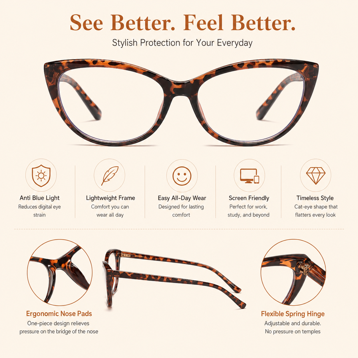 EYEURL 4 Pack Cat Eye Reading Glasses for Women – Stylish Blue Light Blocking Readers, Anti Eyestrain UV Protection Eyewear for Office and Home