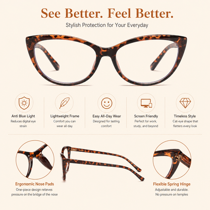 EYEURL 4 Pack Cat Eye Reading Glasses for Women – Stylish Blue Light Blocking Readers, Anti Eyestrain UV Protection Eyewear for Office and Home