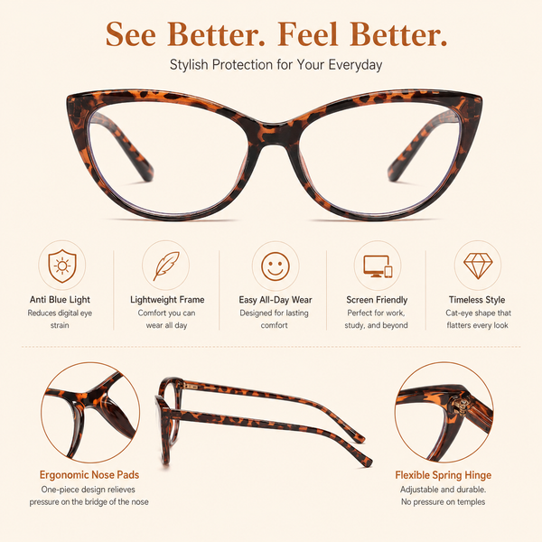 EYEURL Fashion Cat Eye Reading Glasses for Women – 4 Pack Lightweight Blue Light Blocking Readers with Spring Hinges, Anti-UV Computer Eyeglasses
