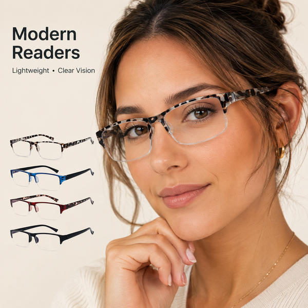 EYEURL 4-Pack Half Frame Reading Glasses for Women Blue Light Blocking Computer Readers for Men Lightweight Rectangle Semi Rimless Computer Glare/UV Half Frame Spring Hinge Eyeglasses,1.5