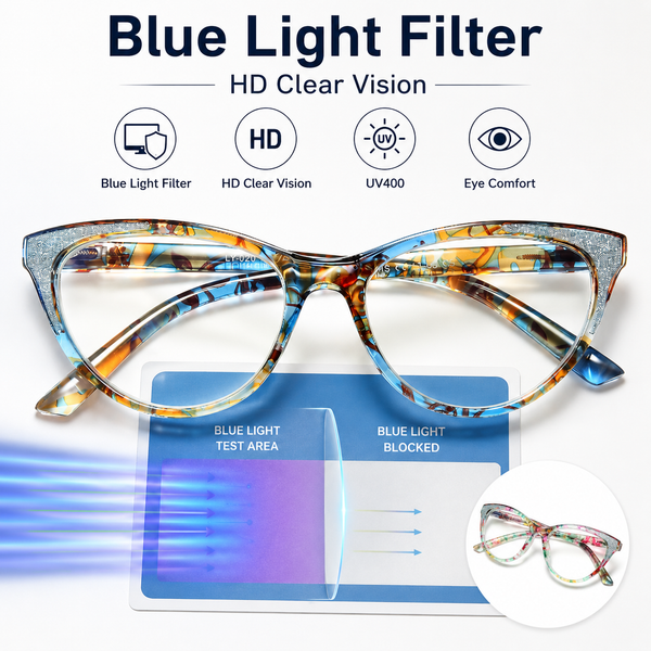 Blue Light Blocking Cat Eye Readers for Women – Computer Eyeglasses with Glitter Frame, Anti Glare Cheaters for All Face Shapes