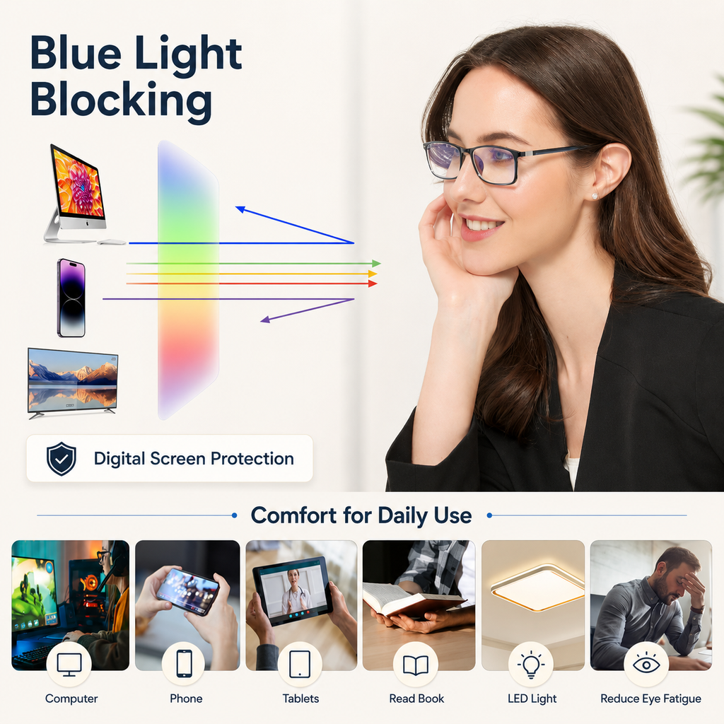 Stylish Professional Readers for Men and Women – Blue Light Blocking Computer Glasses with Spring Hinges for Eye Strain Relief