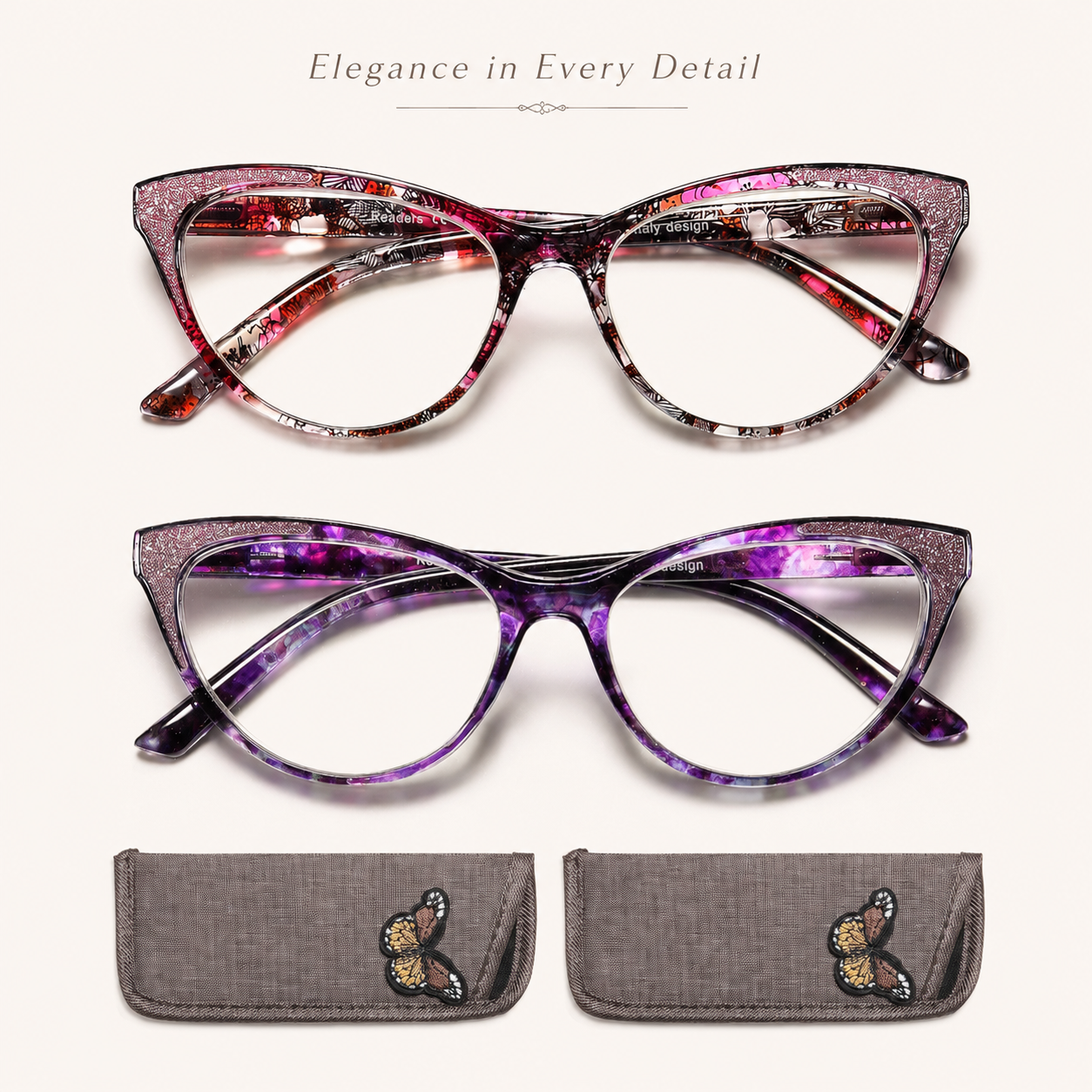 Cat Eye Reading Glasses for Women, Eyeglasses, Blue Light Readers for Women, Computer Eye Glasses, Cheaters, Stylish Glitter Frame for All Face Shapes
