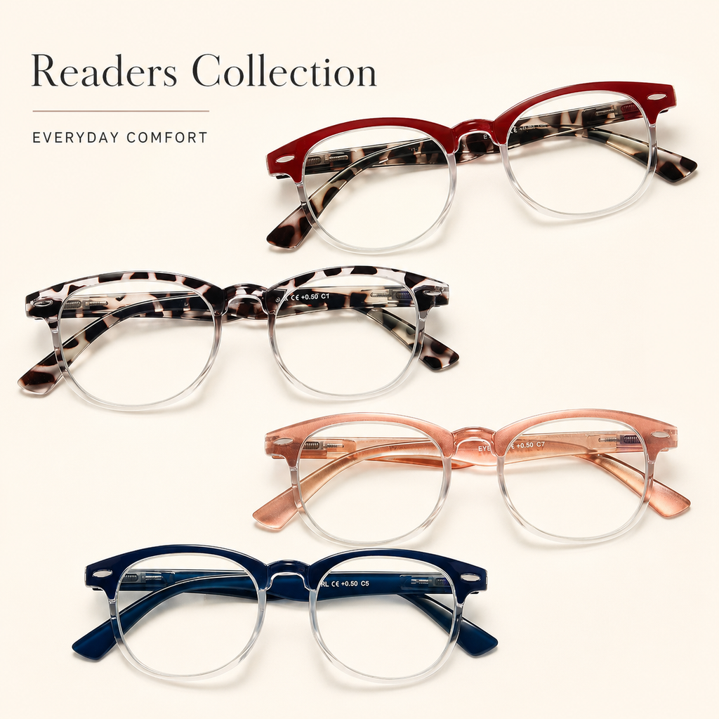 EYEURL 4 Pack Round Reading Glasses for Women and Men Blue Light Blocking Readers, Plastic Computer Glasses with Spring Hinges, 2.50 Eyeglasses Anti Glare&UV Rays, Black/Tortoise/Blue/Red Tortoise