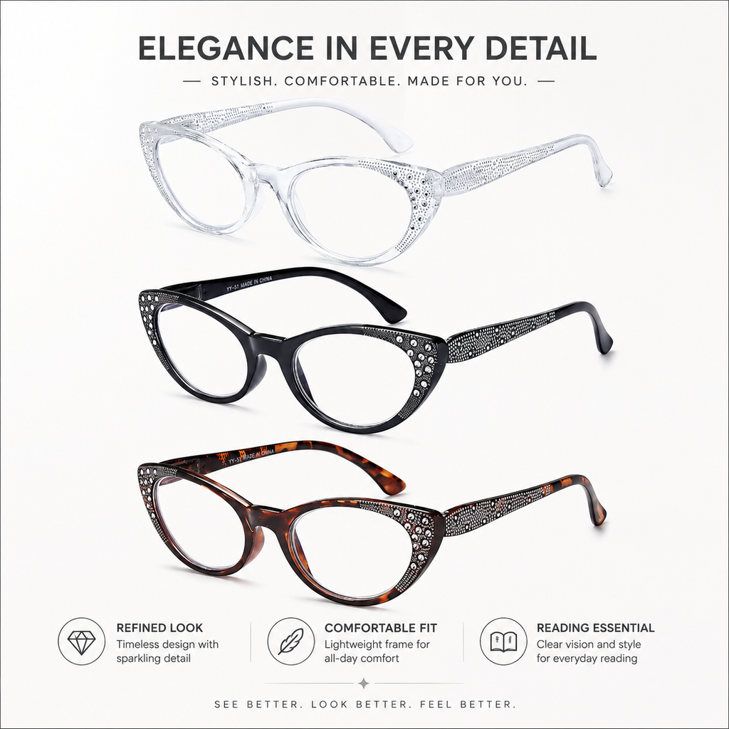 EYEURL Cat Eye Reading Glasses for Women – 3 Pack Blue Light Blocking Fashion Readers with Spring Hinges, Anti-Glare and UV Protection Eyewear
