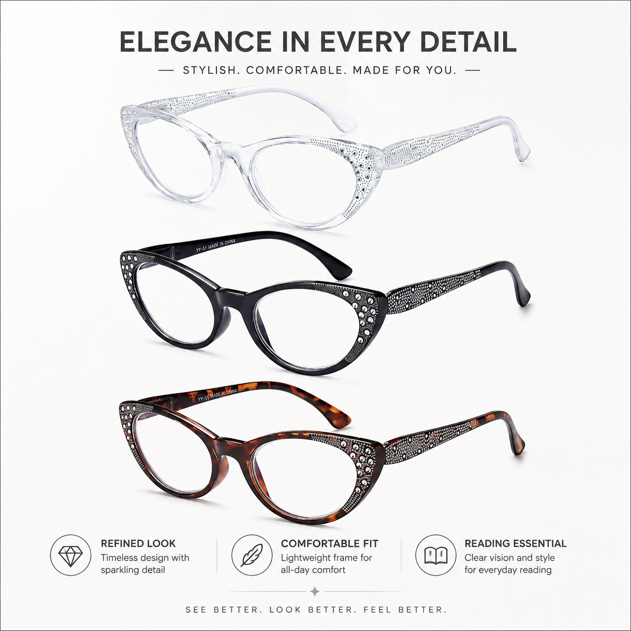 EYEURL Cat Eye Reading Glasses for Women – 3 Pack Blue Light Blocking Fashion Readers with Spring Hinges, Anti-Glare and UV Protection Eyewear