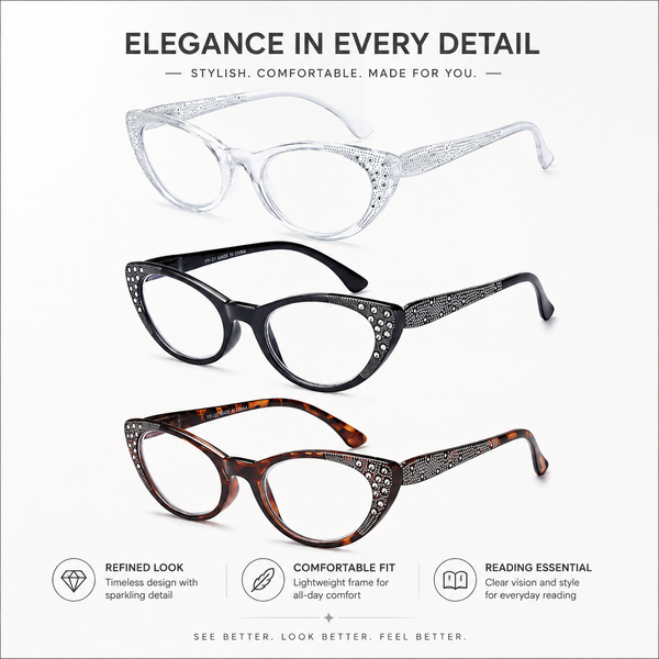 EYEURL Cat Eye Reading Glasses for Women – 3 Pack Blue Light Blocking Fashion Readers with Spring Hinges, Anti-Glare and UV Protection Eyewear
