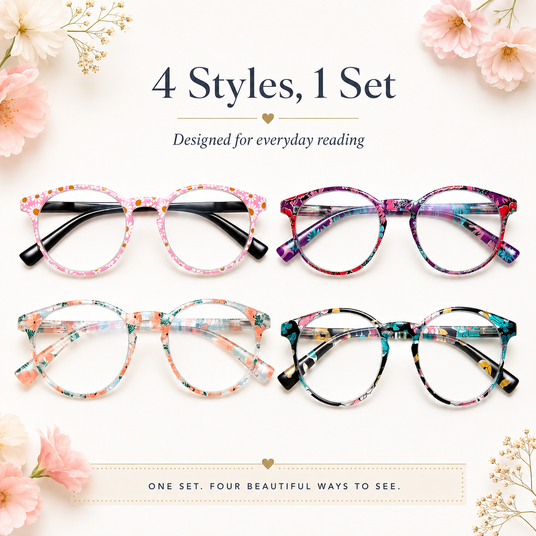 4-Pack Colorful Round Blue-Light Readers for Women - product photo 2