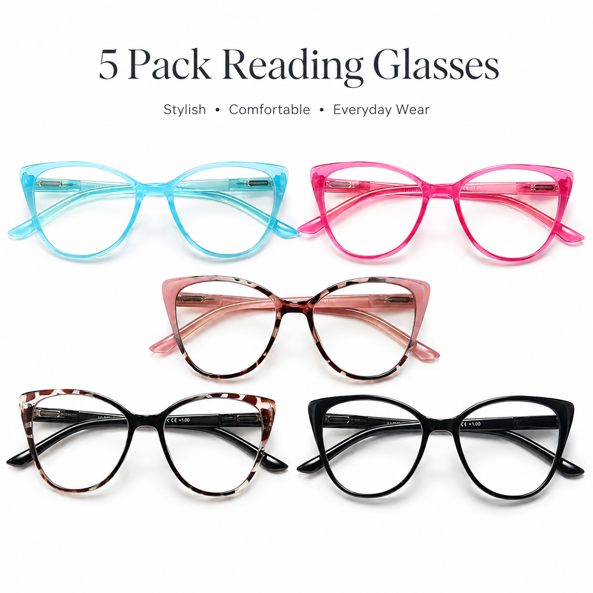 5-Pack Fashion Cat-Eye Blue-Light Readers for Women - product photo 2