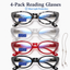 EYEURL Cat Eye Reading Glasses for Women Blue Light Blocking 4 Pack Computer Readers Spring Hinge Anti UV Fashion Lightweight Frames Eyeglasses