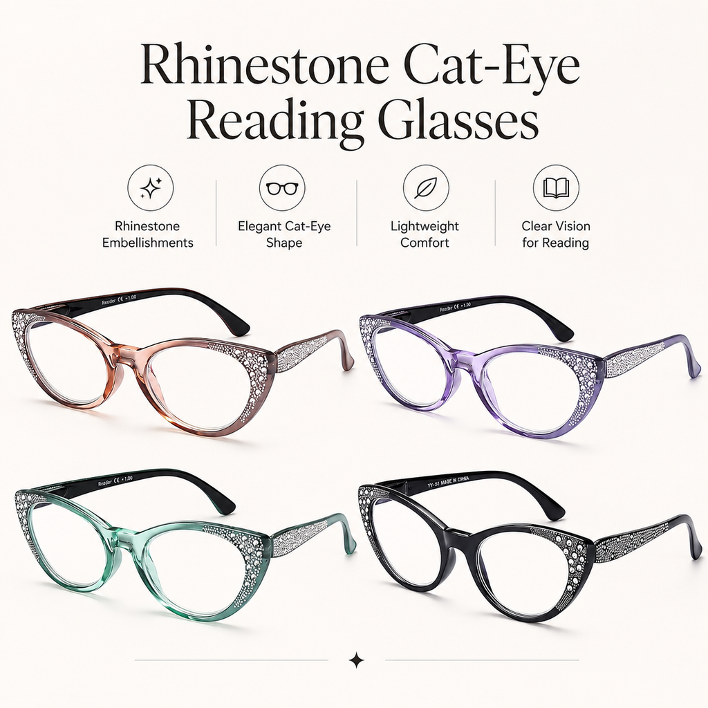 EYEURL Cat Eye Reading Glasses for Women – 4 Pack Blue Light Blocking Fashion Readers with Flexible Spring Hinges, Anti-Glare and UV Protection Eyewear